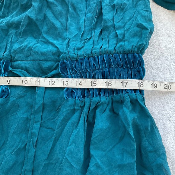 Eley Kishimoto Dress Women Size 4 Teal Blue Silk Sheer Lined Elastic Waist - Picture 9 of 14